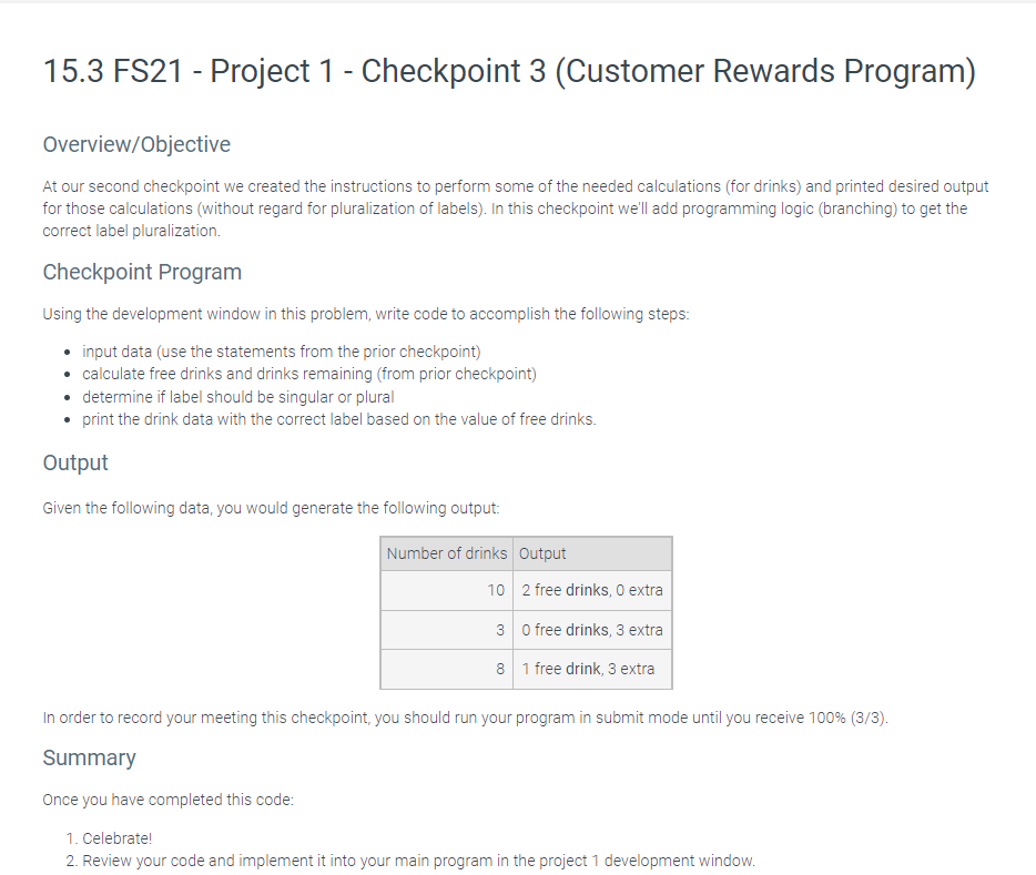 Solved 15.3 FS21 - Project 1 - Checkpoint 3 (Customer | Chegg.com