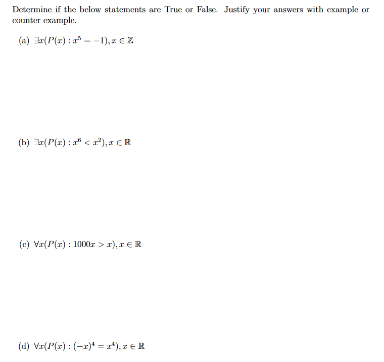 Solved Determine If The Below Statements Are True Or False. | Chegg.com