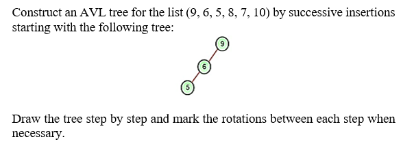 Solved Construct an AVL tree for the list (9,6,5,8,7,10) by | Chegg.com