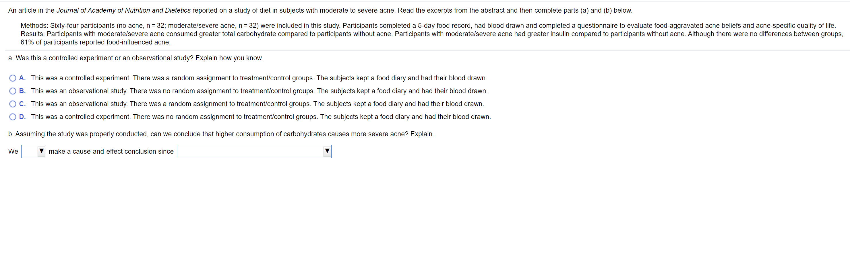 Solved An article in the Journal of Academy of Nutrition and  Chegg.com