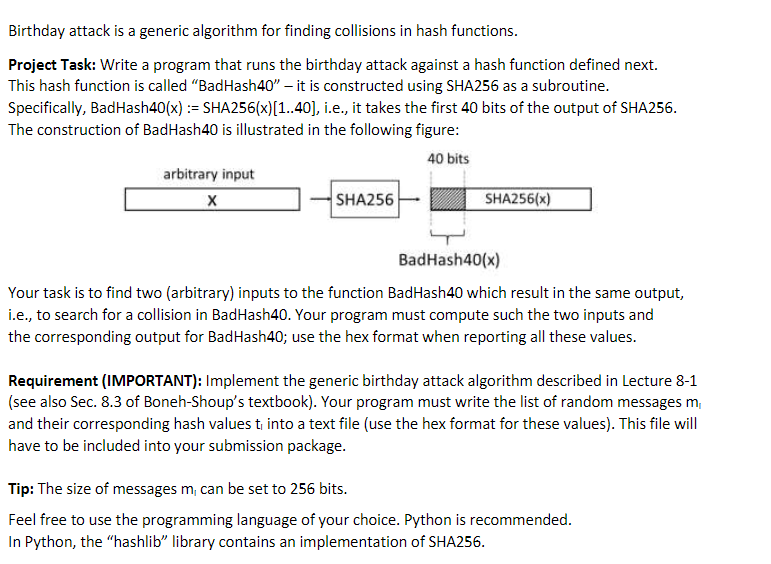 Solved Birthday attack is a generic algorithm for finding | Chegg.com