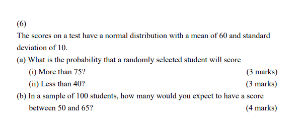 Solved (6) The scores on a test have a normal distribution | Chegg.com