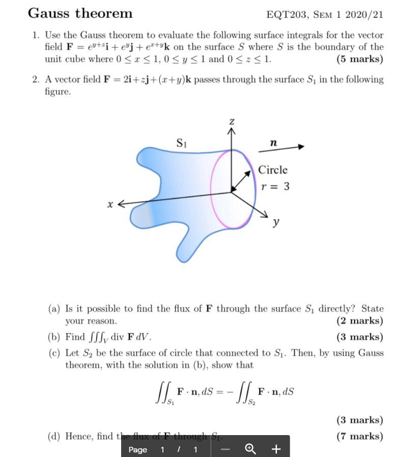 Solved Gauss Theorem Eqt3 Sem 1 21 1 Use The Gau Chegg Com
