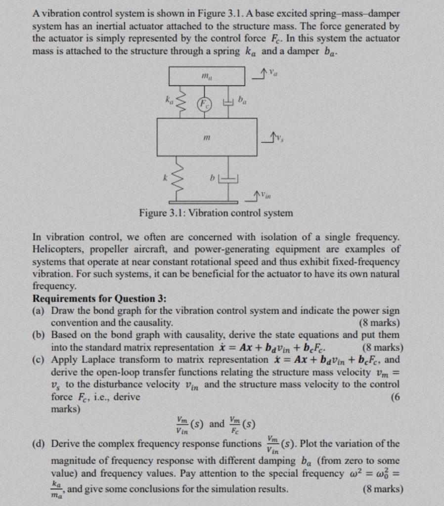 Solved A vibration control system is shown in Figure 3.1. A | Chegg.com