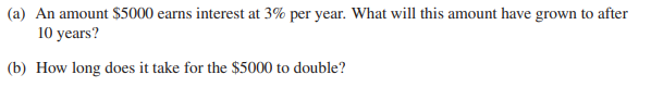 Solved (a) An amount $5000 earns interest at 3% per year. | Chegg.com