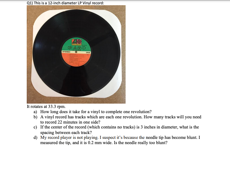 Solved Q1) This is a 12-inch diameter LP Vinyl record: AS ON | Chegg.com
