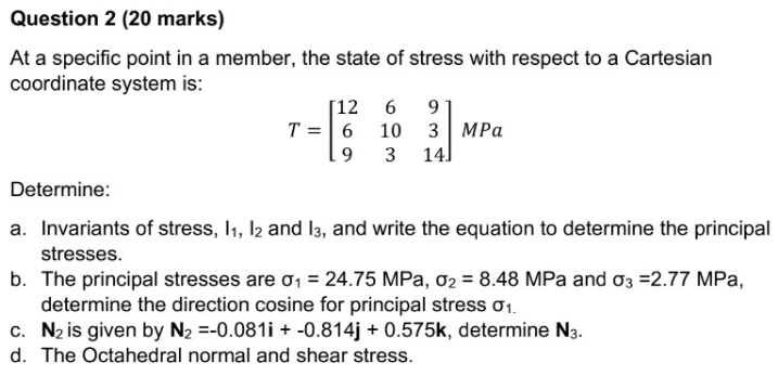 Solved At a specific point in a member, the state of stress | Chegg.com