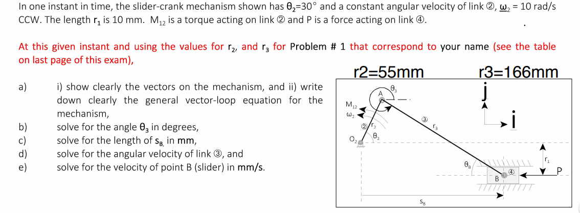 Solved In one instant in time, the slider-crank mechanism | Chegg.com