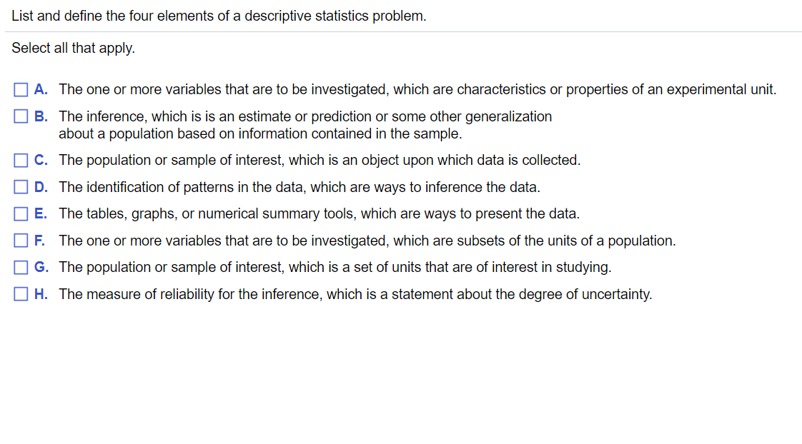 Solved List and define the four elements of a descriptive | Chegg.com