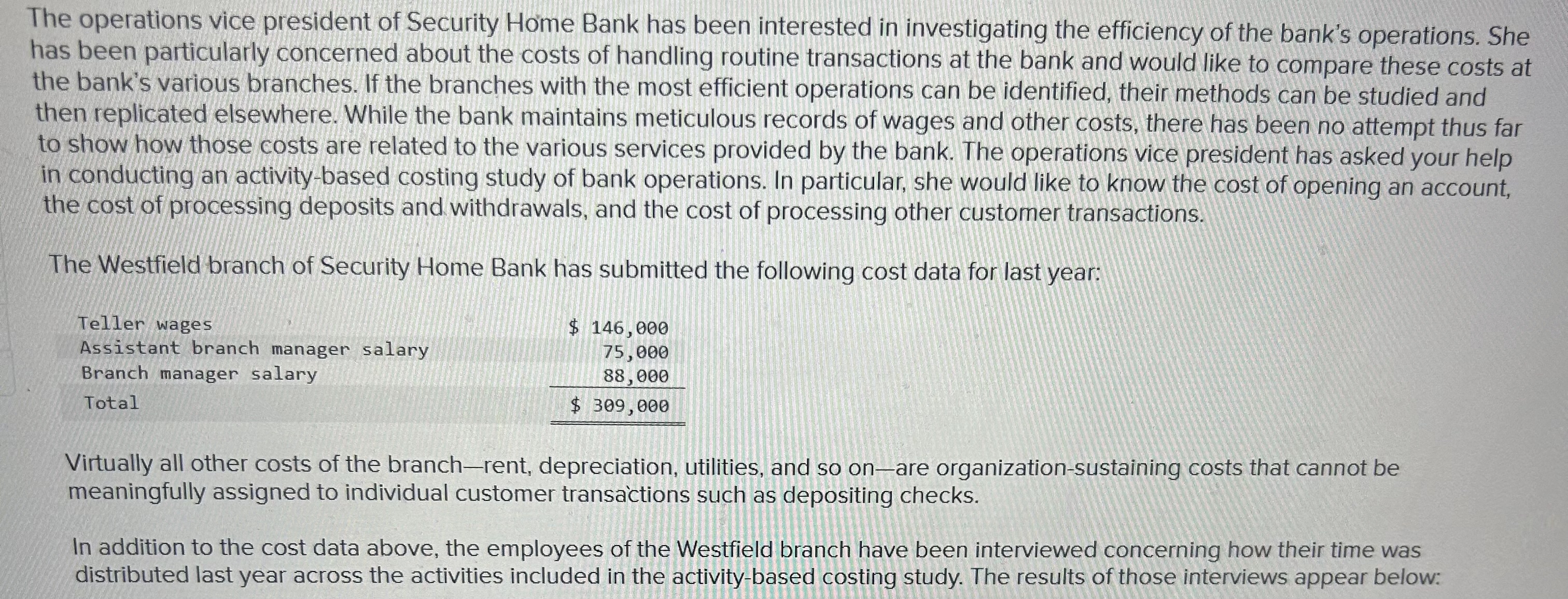 Solved The operations vice president of Security Home Bank