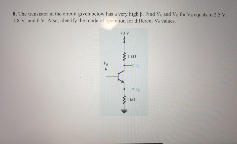 Solved 8 The Transistor In The Circuit Given Below Has A Chegg Com