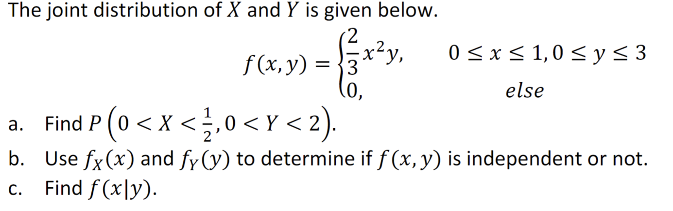 Solved The joint distribution of X and Y is given below. | Chegg.com