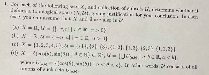 Solved 1. For each of the following sets X, and collection | Chegg.com