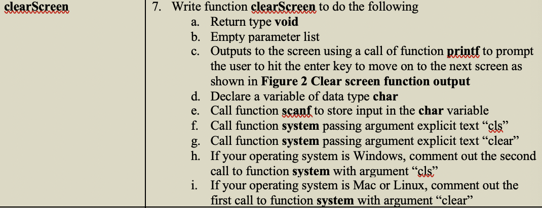 Solved clearScreen 7. Write function clearScreen to do the | Chegg.com