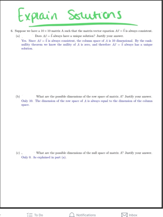 Solved 6. Suppose we have a 10 × 10 matrix A such that the | Chegg.com