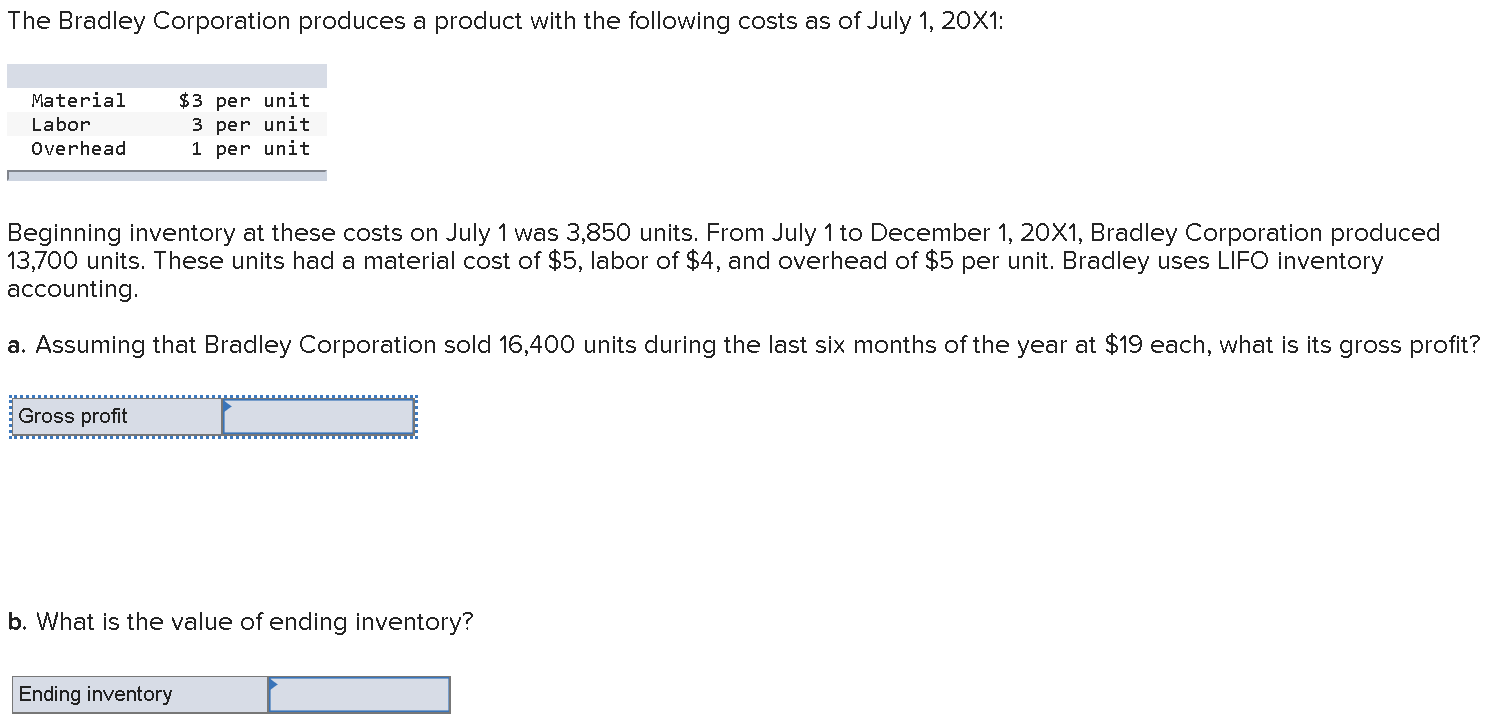 Solved The Bradley Corporation produces a product with the