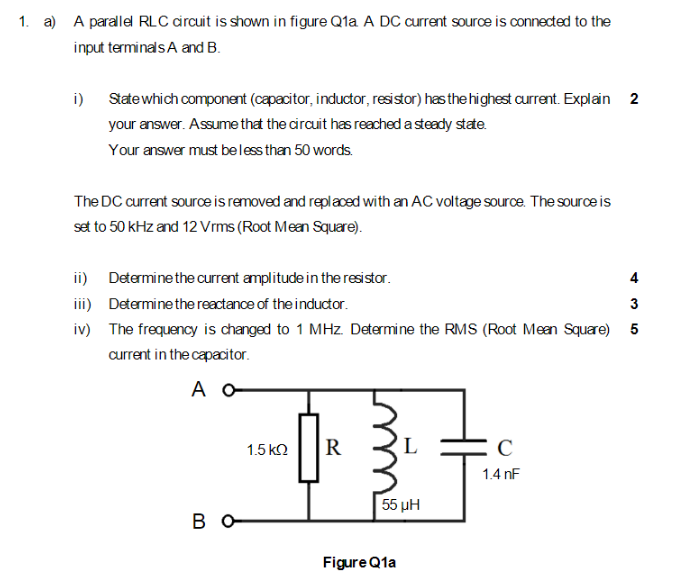 Solved A) A Parallel RLC Circuit Is Shown In Figure Q1a A DC | Chegg.com