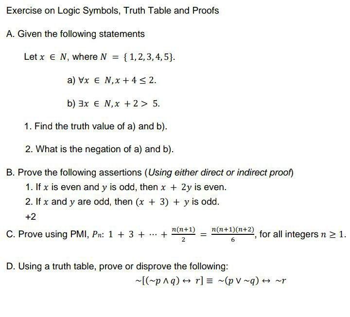 Solved Exercise on Logic Symbols, Truth Table and Proofs A. | Chegg.com