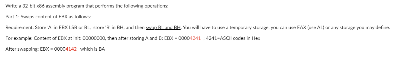 Solved Write A 32 -bit X86 Assembly Program That Performs | Chegg.com