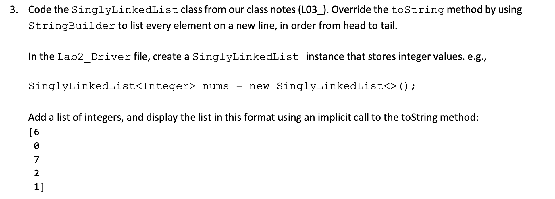singly linked list node java