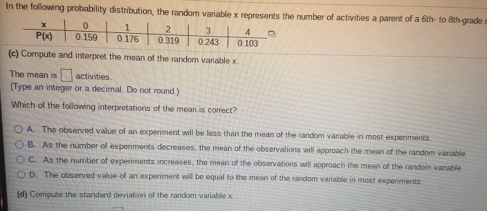 Solved In the following probability distribution, the random | Chegg.com