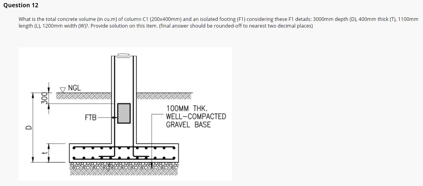 Solved Question 12 What is the total concrete volume (in | Chegg.com