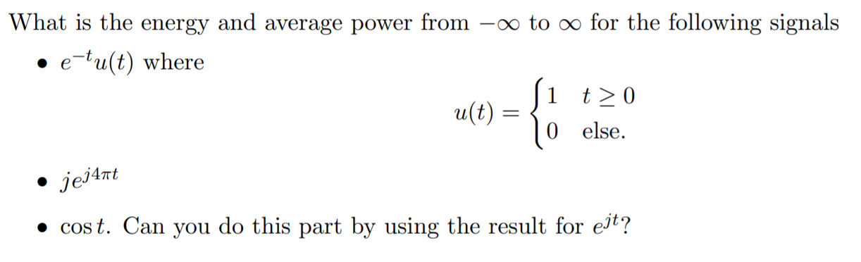 Solved ее What is the energy and average power from – to oo | Chegg.com