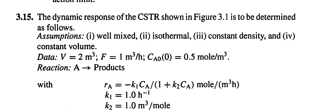 Solved 3.15. The dynamic response of the CSTR shown in | Chegg.com