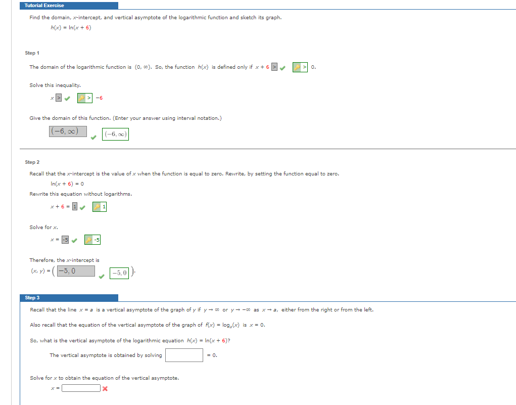 Solved Tutorial Exercise Find the domain, x-intercept, and | Chegg.com