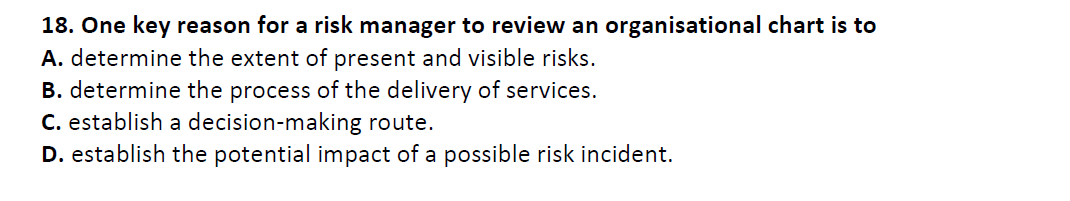 Solved 18. One key reason for a risk manager to review an | Chegg.com