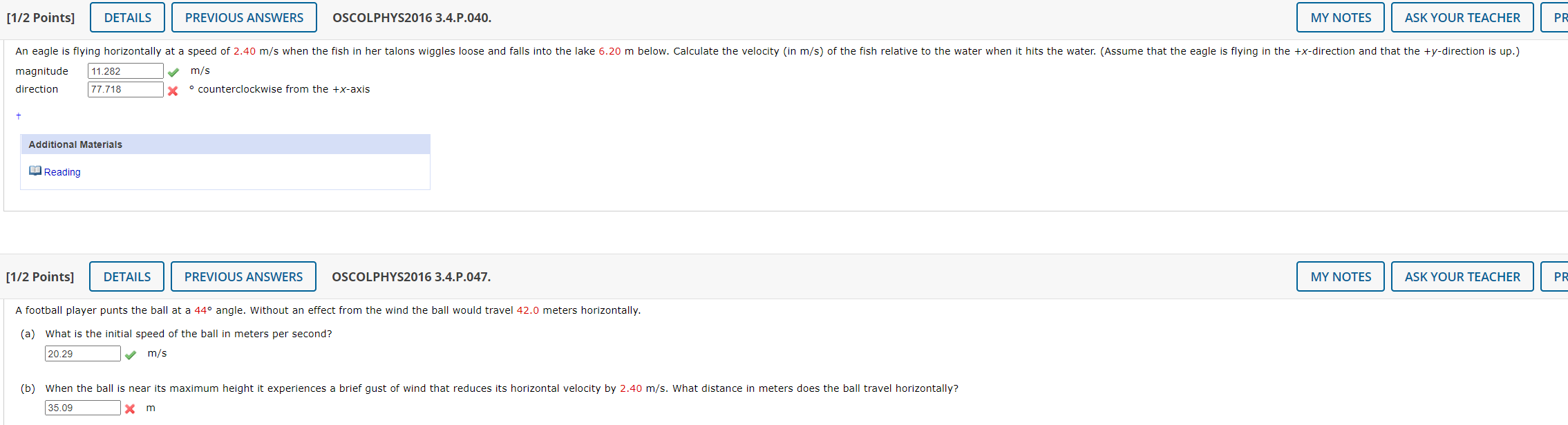 Solved [1 2 Points] Details Previous Answers Oscolphys2016