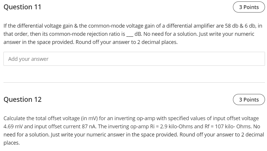 Solved Question 11 3 Points If The Differential Voltage Gain