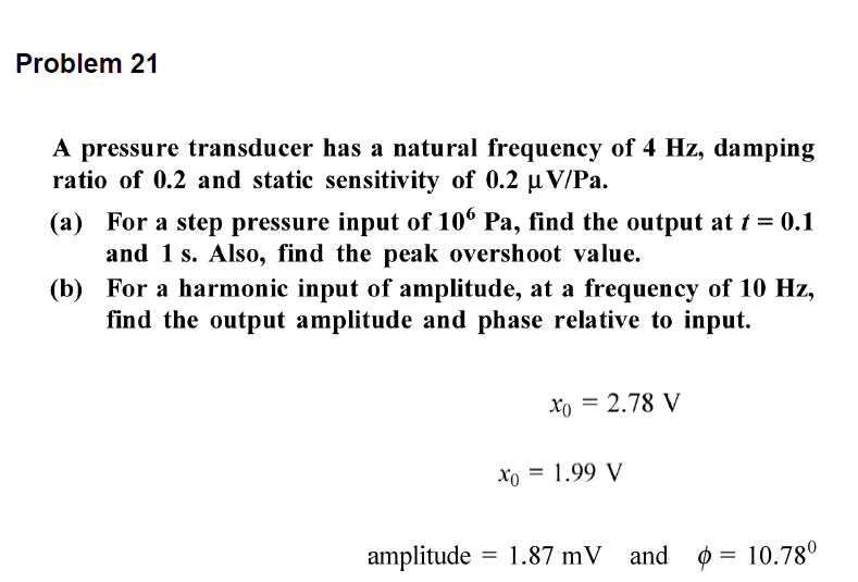 Solved A pressure transducer has a natural frequency of 4