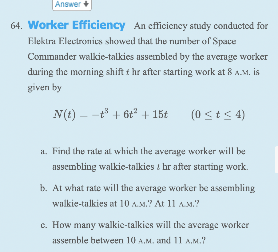 Solved Answer 64. Worker Efficiency An efficiency study | Chegg.com