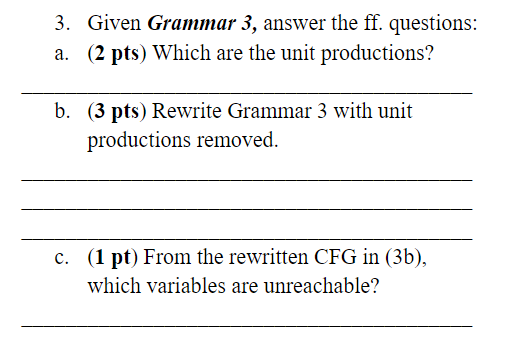 Solved Grammar 3 S → Aa | B A → A | Bc | B B → A | Bb | Chegg.com