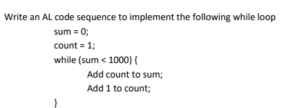 Solved Write an AL code sequence to implement the following | Chegg.com