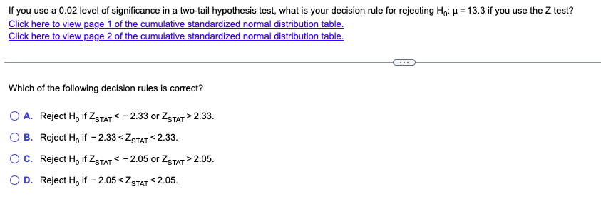 Solved If you use a 0.02 level of significance in a two-tail | Chegg.com