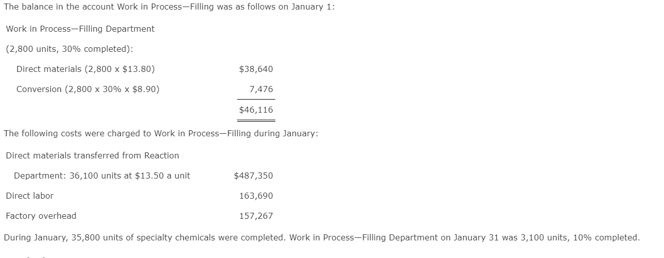 Solved The Balance In The Account Work In Process Filling Chegg
