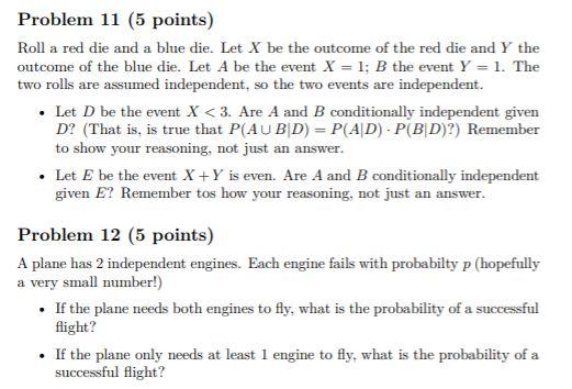 Solved Problem 11 (5 Points) Roll A Red Die And A Blue Die. | Chegg.com