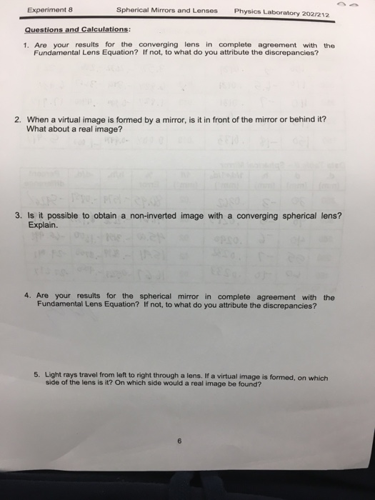 Solved Spherical Mirrors and Lenses Physics Laboratory