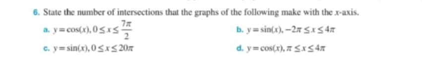 Solved 6. State the number of intersections that the graphs | Chegg.com