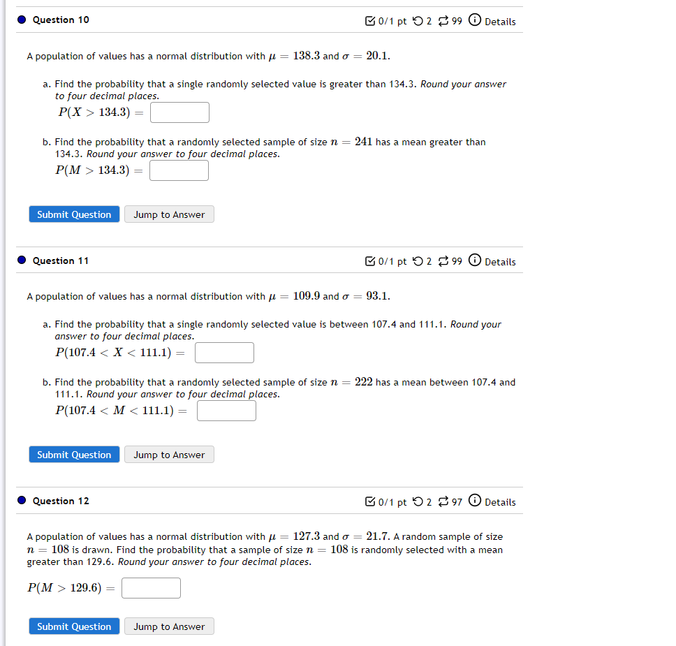 Solved Question 10 B0/1 pt 92 99 Details A population of | Chegg.com