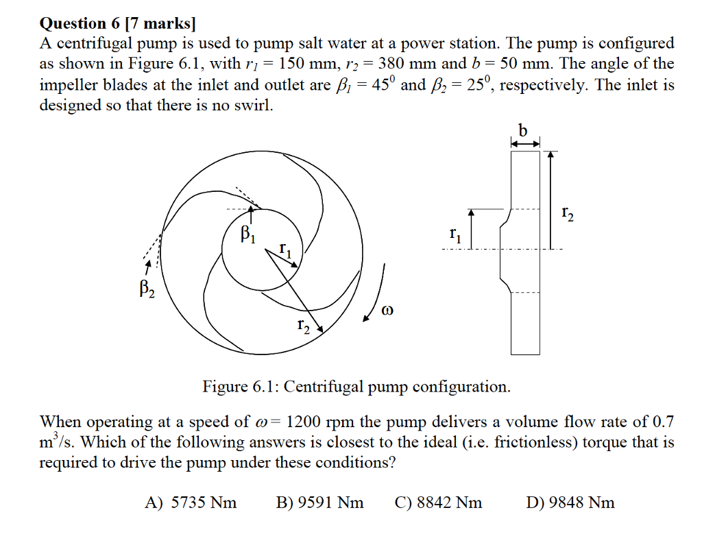 Solved Question 6 [7 Marks] A Centrifugal Pump Is Used To | Chegg.com