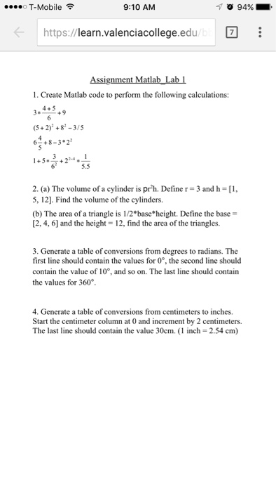 assignment matlab code