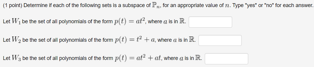 Solved (1 point) Determine if each of the following sets is | Chegg.com
