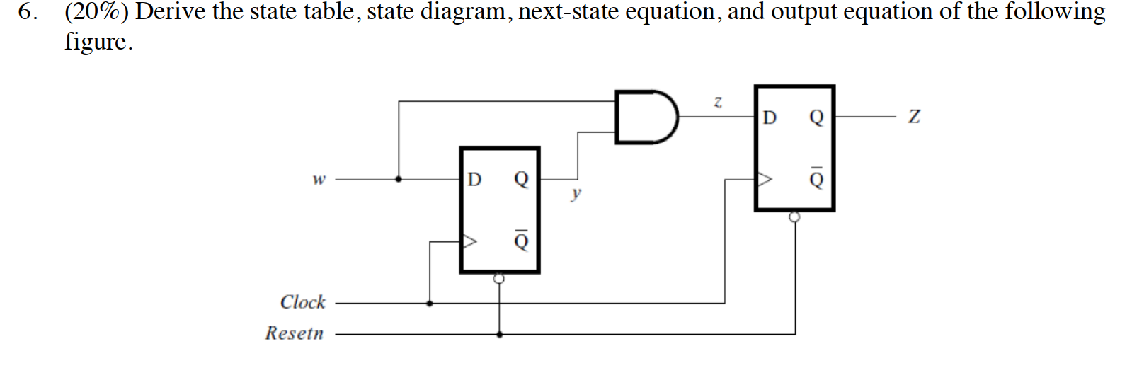 Solved 6. (20%) Derive the state table, state diagram, | Chegg.com