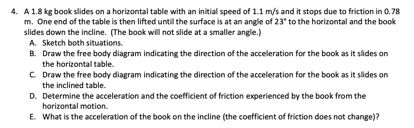 Solved 4. A 1.8 kg book slides on a horizontal table with an | Chegg.com