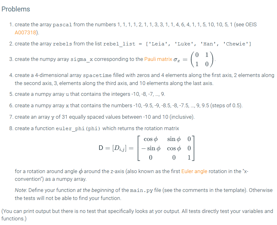 Solved Problems (9) 1. create the array pascal from the | Chegg.com