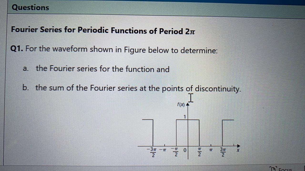 Solved Questions Fourier Series for Periodic Functions of | Chegg.com