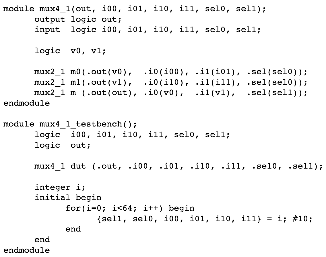 Solved module mux4_1(out, i00, i01, i10, ill, sel0, sell); | Chegg.com